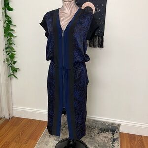 Vince Womens Snake Print Full Zip Sheath Dress Short Sleeve Size S Blue